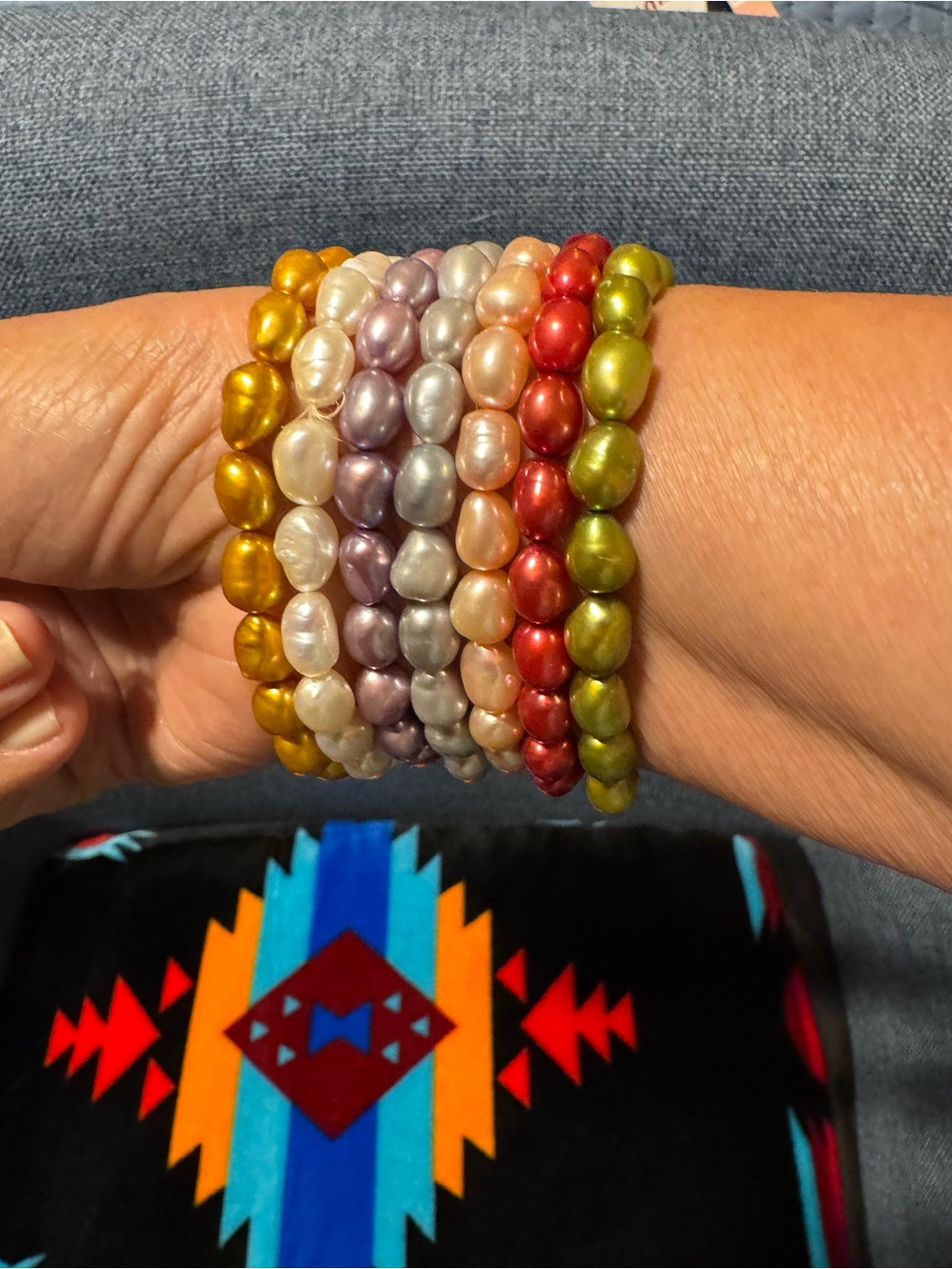 Honora Pearlized Stretch Bracelet Set - Gold, Olive, Copper, Cream etc. - Picture 3 of 4